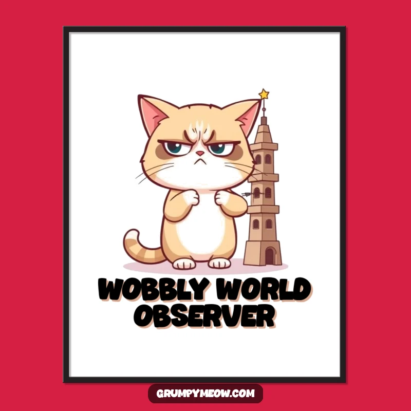 Instant Download Grumpy Cat Judging Tower Art: Decorate with Wit, Perfect Gift