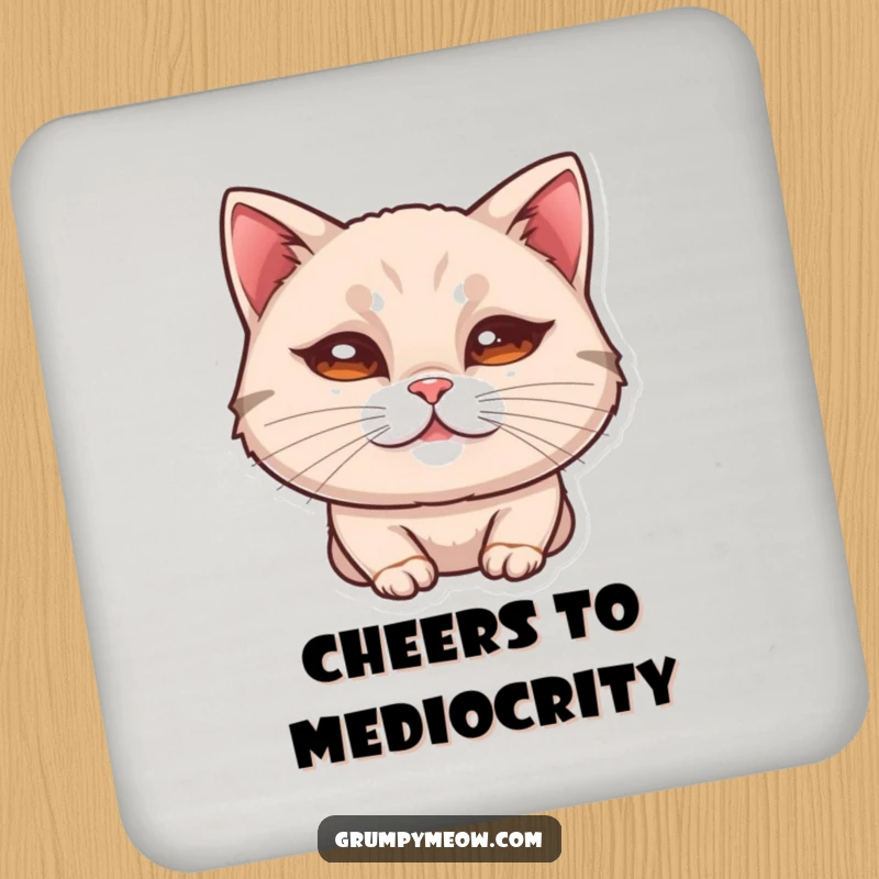 Funny coaster with a cat's curled lip, giving a subtle, unimpressed look with humorous style.