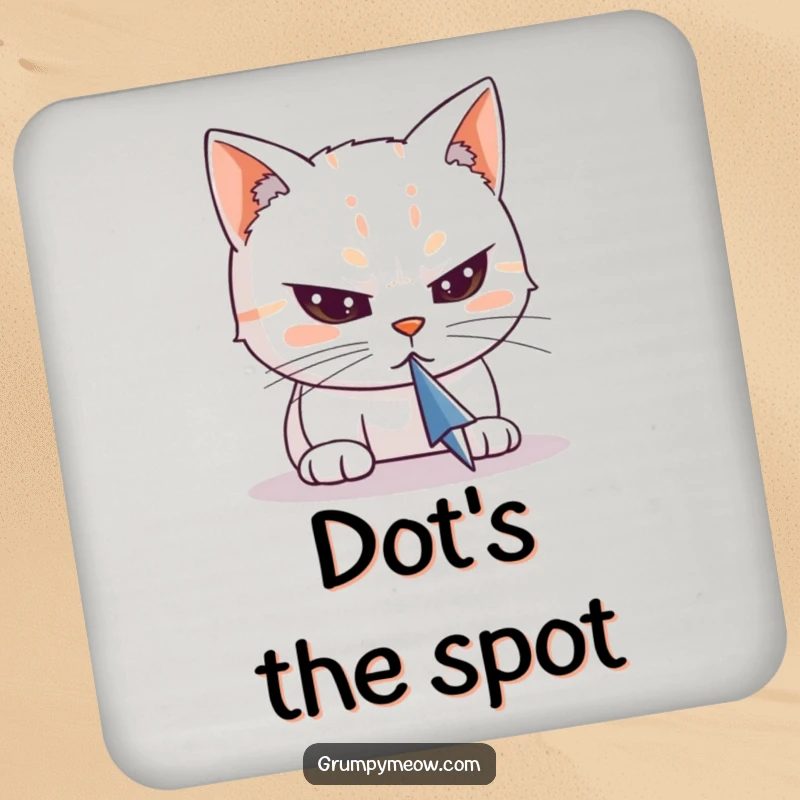 Funny drink coasters showing a cat with narrowed eyes intensely staring at a computer cursor, offering playful protection for surfaces.