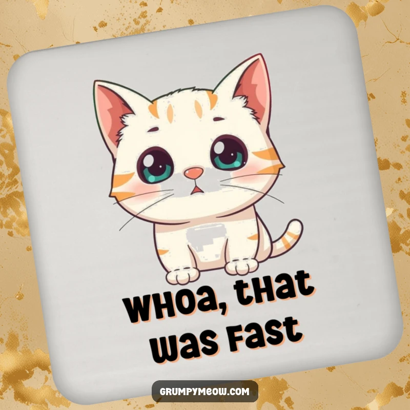 Funny Coaster: A cat with dilated pupils stares in wide-eyed surprise at a sudden appearance, protecting surfaces with humor.