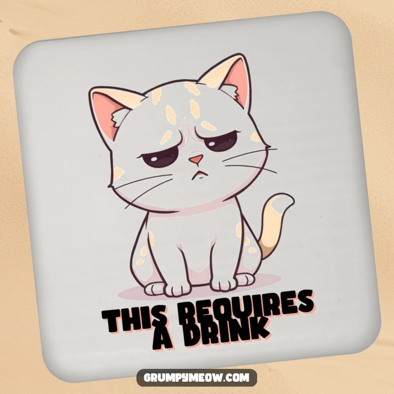 Funny coaster with an unimpressed cat slowly flicking its tail, signaling mild annoyance with humorous style.