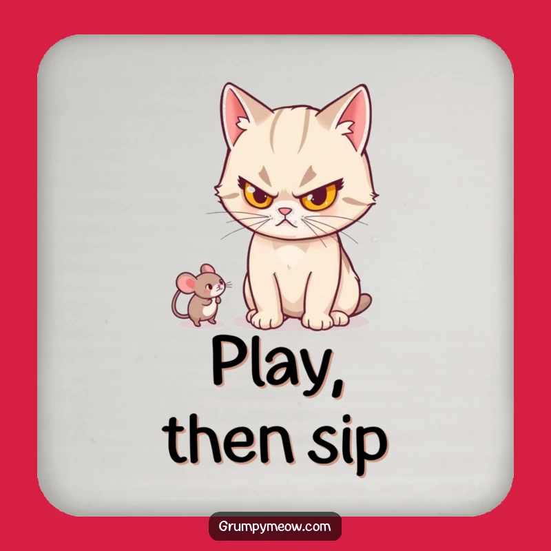 Funny Cat Stern Toy Drink Coasters: Set of Hilarious Gifts for Cat Lovers, Protecting Surfaces with Seriousness