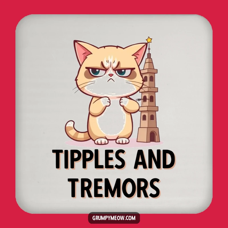 Sassy Grumpy Cat Judging Tower Coaster: Protect Surfaces with Disdain, Fun Gift