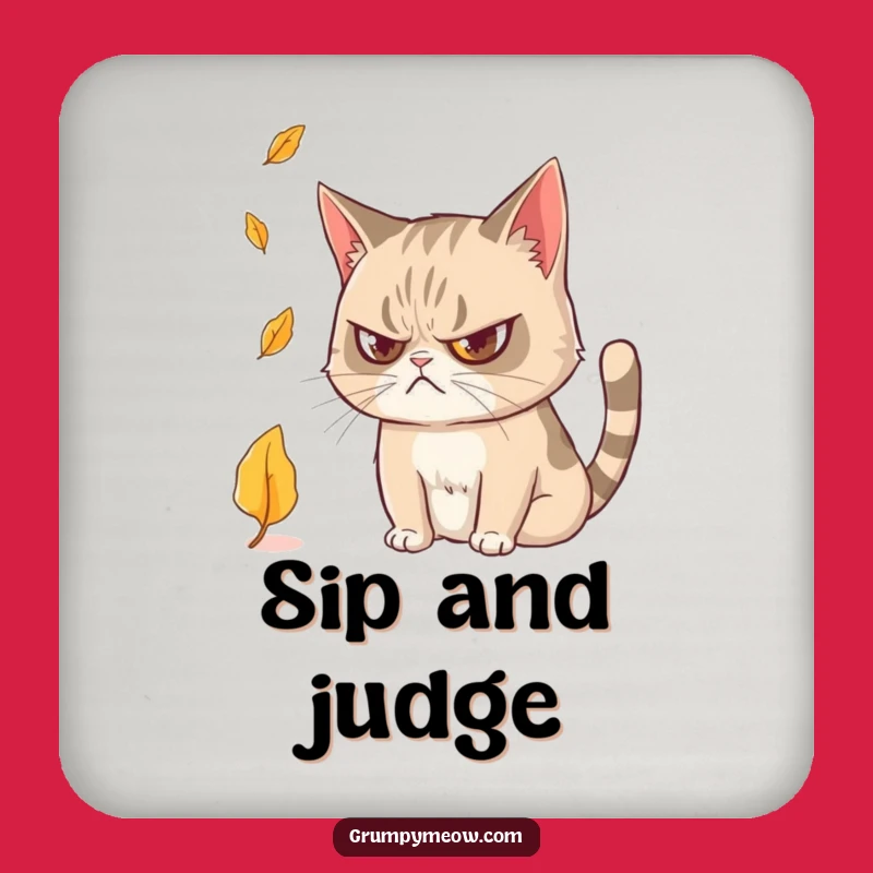 Funny Grumpy Cat Leaf Drink Coaster: Protect Surfaces with Autumnal Charm