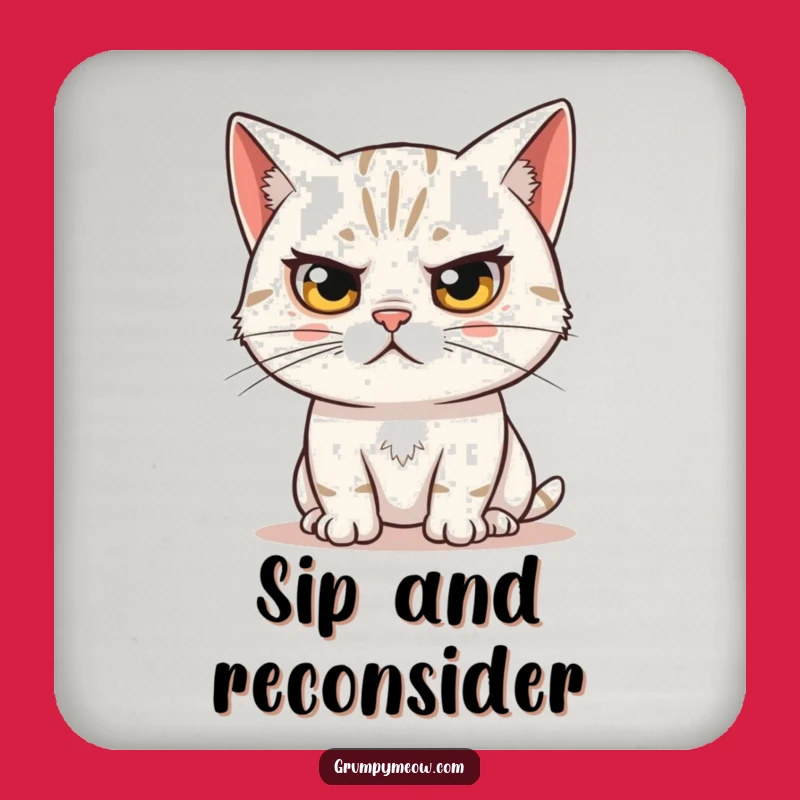 Funny Skeptical Cat Coaster - Witty Eyebrow Drink Accessory