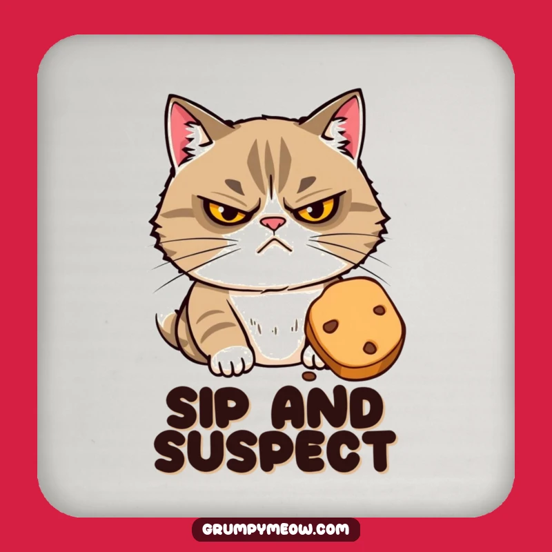 Funny Grumpy Cat Treat Coaster - Protect Your Surfaces with Suspicion! Funny Gift!