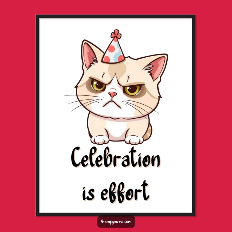 Funny Grumpy Cat Party Hat Poster: Hang Your Reluctant Celebration Art