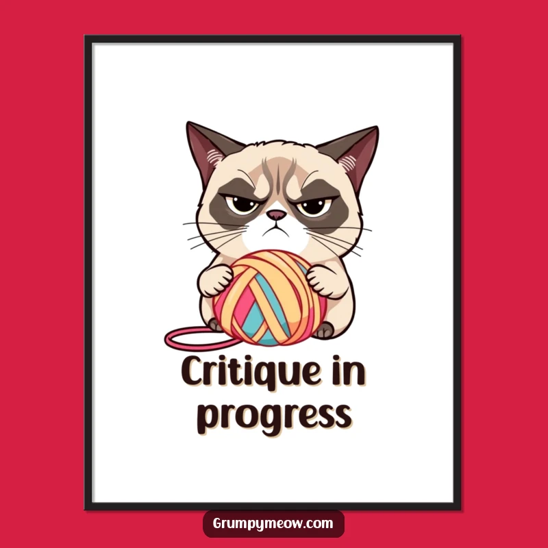 Funny Grumpy Cat Yarn Poster, Judgmental Art for a Hilarious Funny Gift