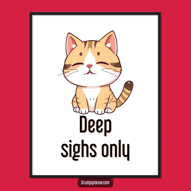 Funny Cat Sigh Poster: Hilarious Wall Art for Cat Lovers, Capturing Pure Exhaustion