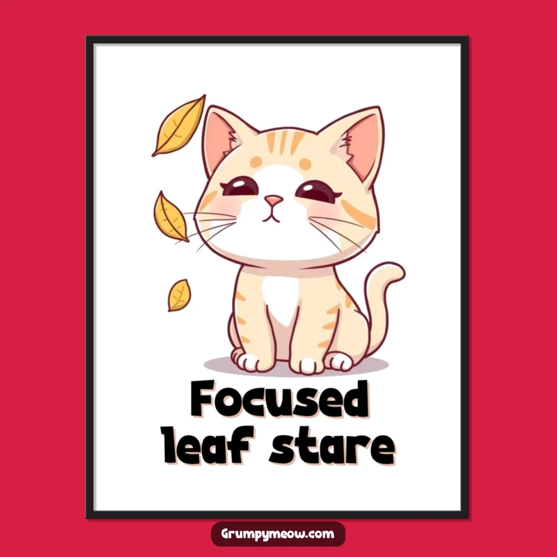 Funny Deadpan Cat Leaf Poster: Wall Art with Hilarious Feline Attitude Gift