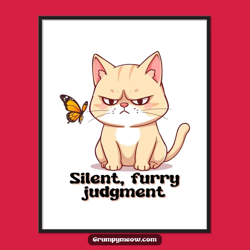 Funny Grumpy Cat Butterfly Poster - Wall Art for Cat Lovers' Humorous Decor