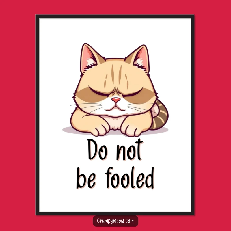 Funny Grumpy Cat Fake Sleep Poster - Humorous Cat Art Decor