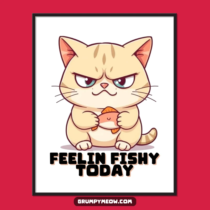 Funny Grumpy Cat Fish Smirk Poster - Hilarious Wall Art for Cat Addicts
