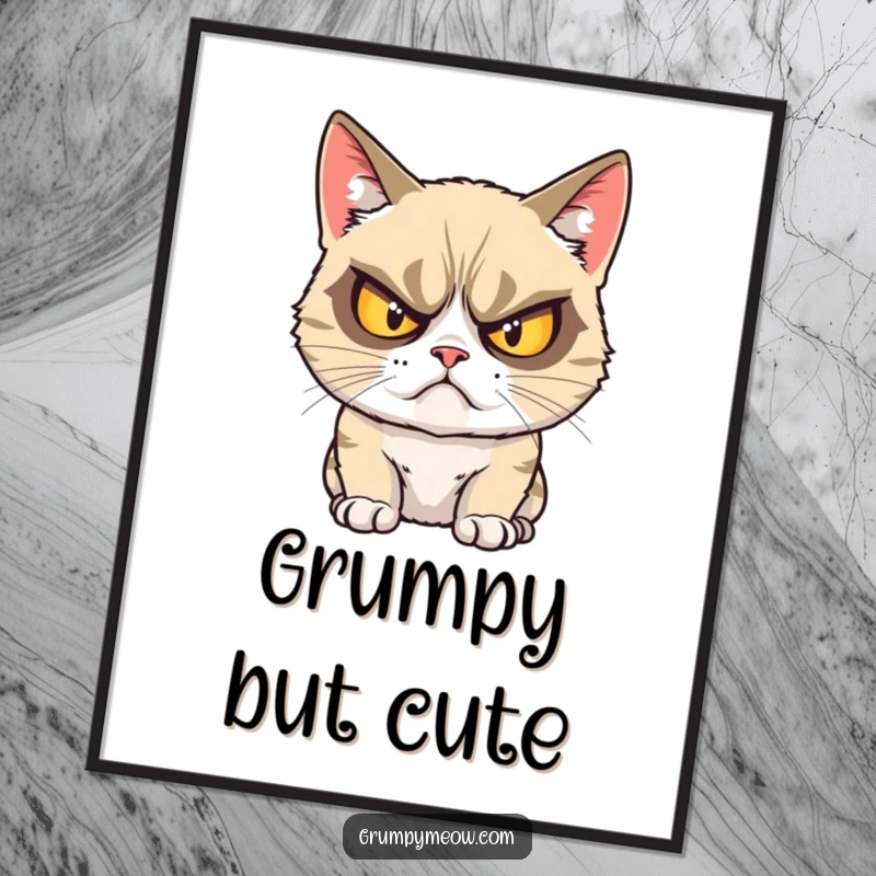 Funny grumpy cat poster illustrating a cat glaring with exaggeratedly crossed eyes, embodying comic annoyance.