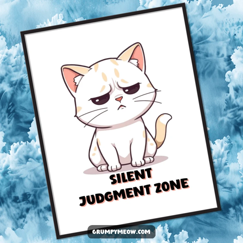 Funny poster of an unimpressed cat slowly flicking its tail, conveying mild annoyance with humorous feline art.