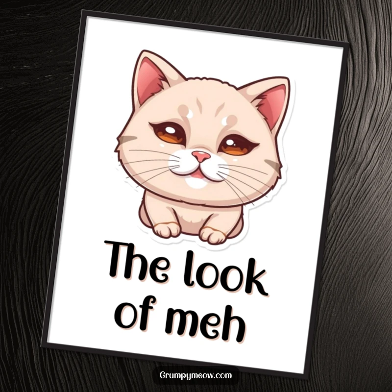 Funny poster of a cat with a curled lip, giving a subtle, unimpressed look with humorous artistic disdain.