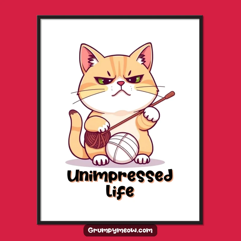 Funny Grumpy Cat Yarn Poster - Whimsical Wall Art and Hilarious Gift