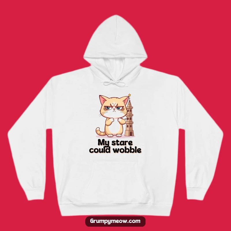 Cozy Grumpy Cat Judging Tower Hoodie: Embrace Your Critical Side, Perfect Gift