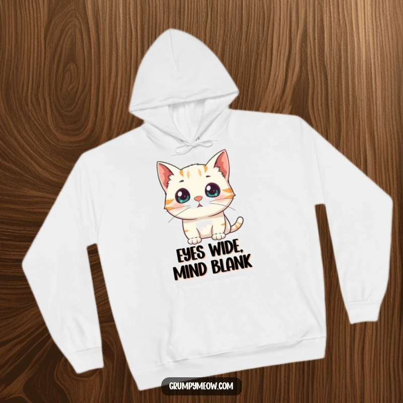 Funny Hoodie: A cat with wide, dilated pupils stares in shock at something appearing suddenly, a picture of surprise.