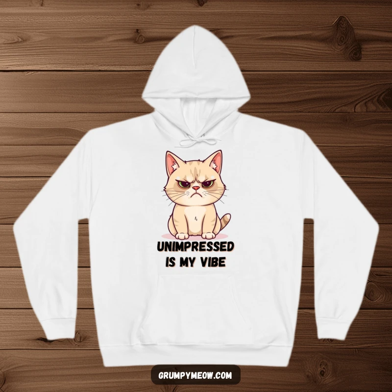 Funny grumpy cat hoodie showing a cat unimpressed by a shiny object, perfect for a comfortable and humorous look.