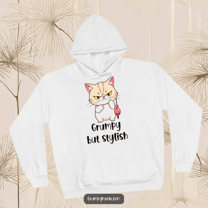 Funny grumpy cat with narrowed eyes expressing its displeasure by disdainfully batting a dangly toy.