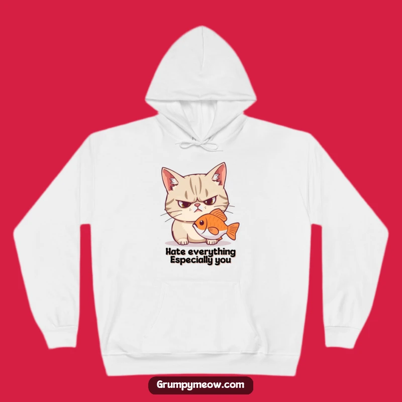 Cozy Funny Grumpy Cat Intense Fish Stare Hoodie - Ultimate Cat Lover Gift