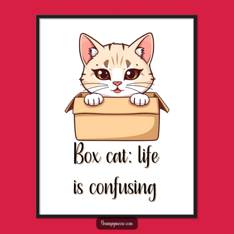 Free Printable Box Cat Wall Art: Peeking Feline, Funny Downloadable Art
