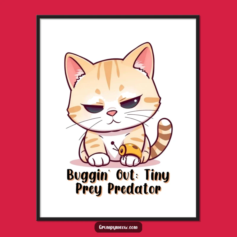 Free Printable Wall Art: Focused Cat on Insect - Humorous Downloadable Decor