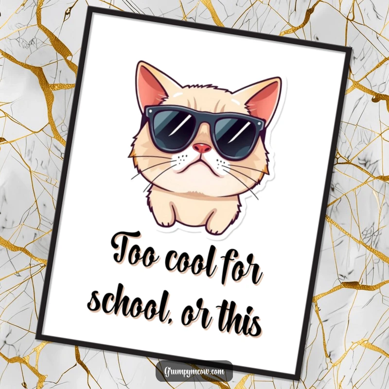 Funny Free Printable Wall Art: Grumpy cat wearing sunglasses looks away rudely, exuding effortless cool and humor.