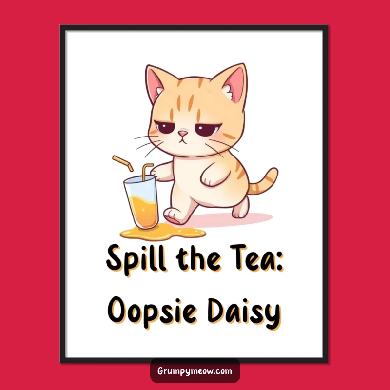 Free Printable Wall Art: Cat's Spilled Drink - Humorous Downloadable Decor