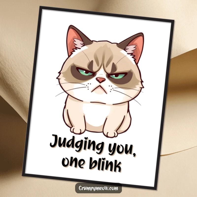 Free Printable Wall Art: A classic grumpy cat delivers its signature slow, unimpressed blink with utter disdain.