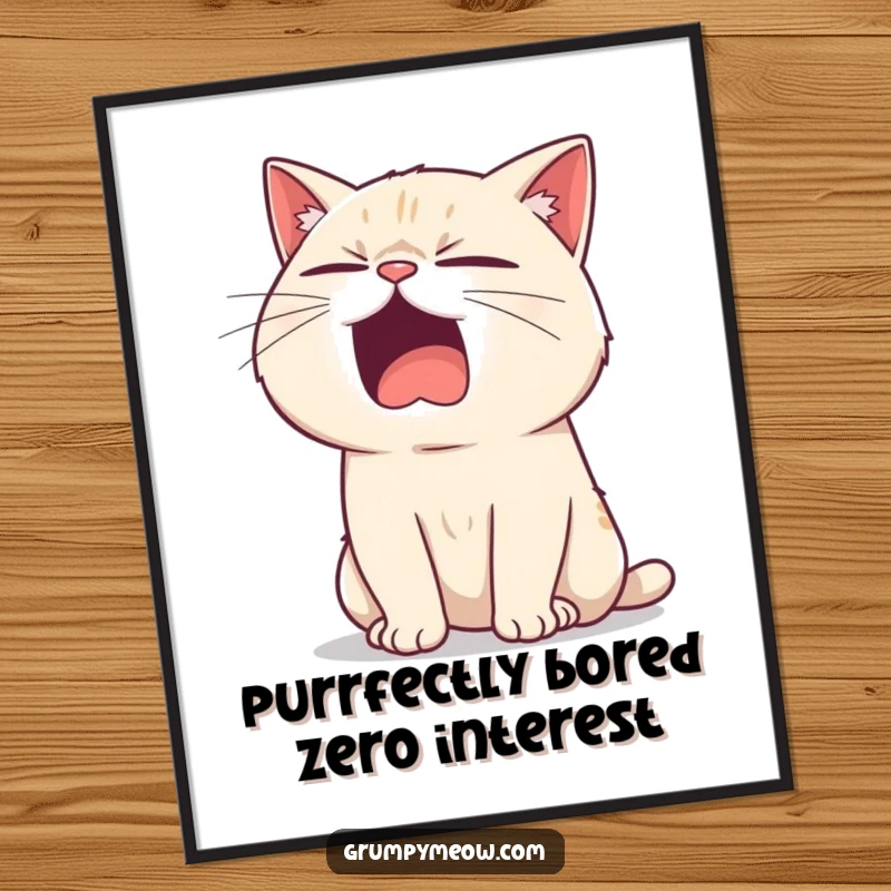 Funny Free Printable Wall Art: A bored cat captured mid-yawn, radiating sarcastic indifference, perfect for a humorous home.
