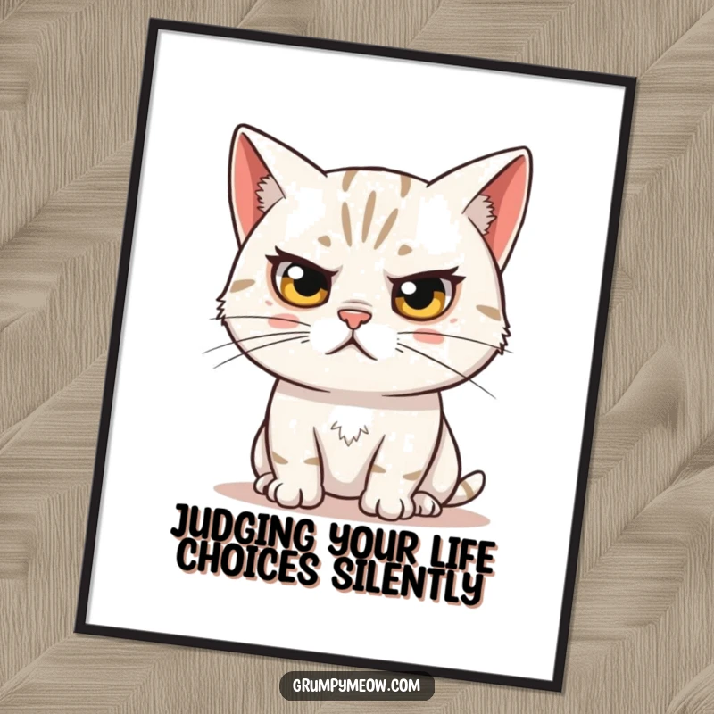 Funny Free Printable Wall Art: A skeptical cat with a dramatically raised eyebrow, observing the world with profound doubt.