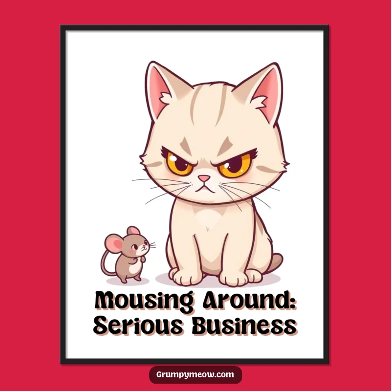 Free Printable Wall Art: Stern Cat vs Toy Mouse - Humorous Decor