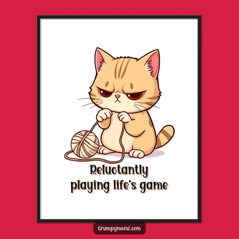 Funny Free Printable Wall Art: Grumpy Cat Reluctantly Playing with Yarn