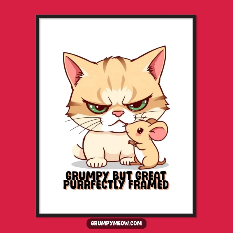 Free Printable Grumpy Cat Wall Art: Curious Mouse Poke, Funny Downloadable Art Gift