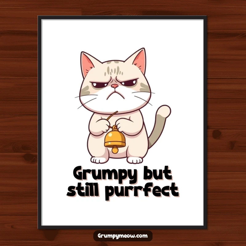 Funny Free Printable Wall Art: A grumpy cat with a bored expression playing begrudgingly with a dangling bell.