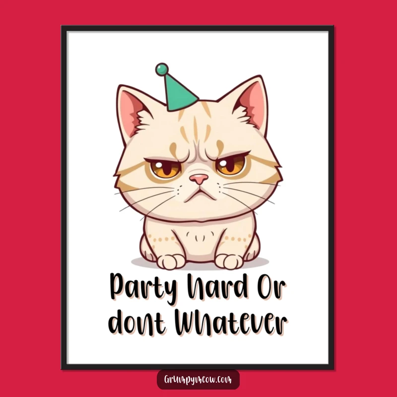 Free Printable Disgruntled Cat Wall Art: Party Hat Fail Downloadable Art Gift