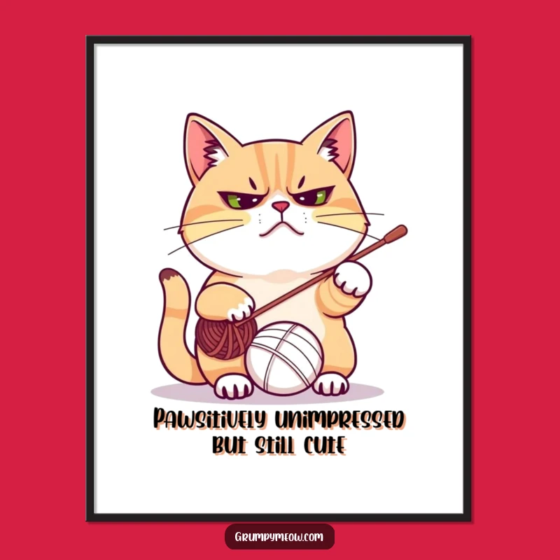 Free Printable Wall Art: Grumpy Cat Swatting Yarn, Funny Decor Downloadable Gift