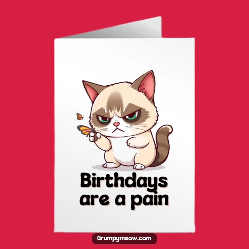 Free Printable Birthday Card: Grumpy Cat vs Butterfly, Funny Downloadable Gift