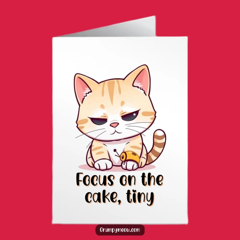 Free Printable Birthday Card: Focused Cat on Insect - Funny Downloadable Gift