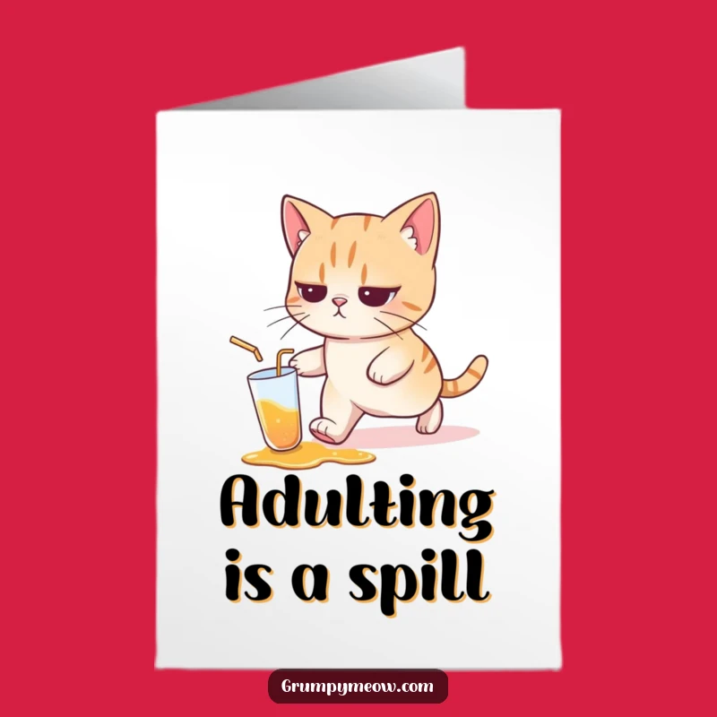 Free Printable Birthday Card: Cat's Spilled Drink - Funny Downloadable Gift