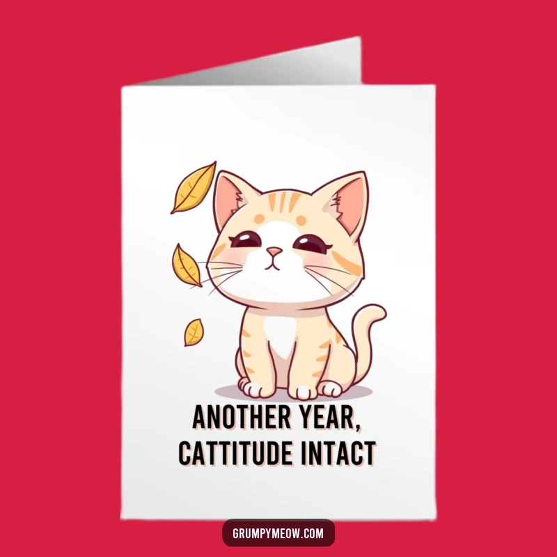 Free Printable Birthday Card: Deadpan Cat Leaf Chase Humor for Birthdays