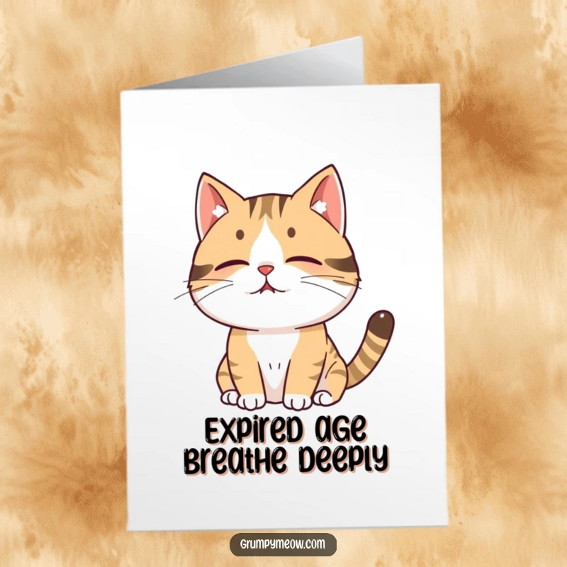 Funny Free Printable Birthday Card: Cat exhaling dramatically, conveying birthday boredom, ready for instant download.