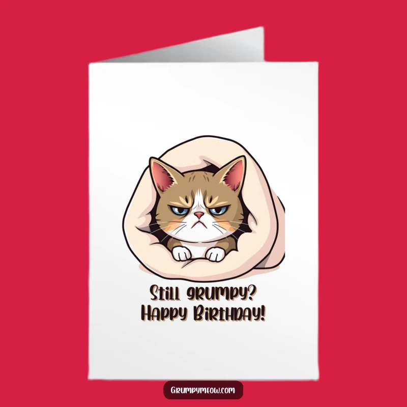 Free Printable Birthday Card: Grumpy Cat Under Blanket Funny Downloadable Gift
