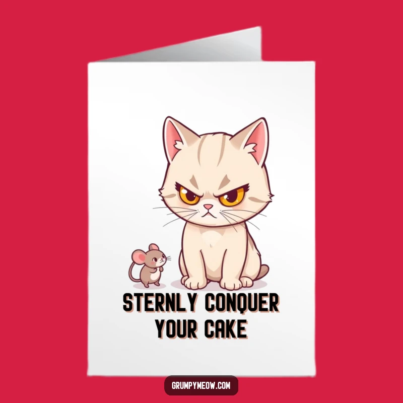 Free Printable Birthday Card: Stern Cat vs Toy Mouse - Funny Downloadable Gift