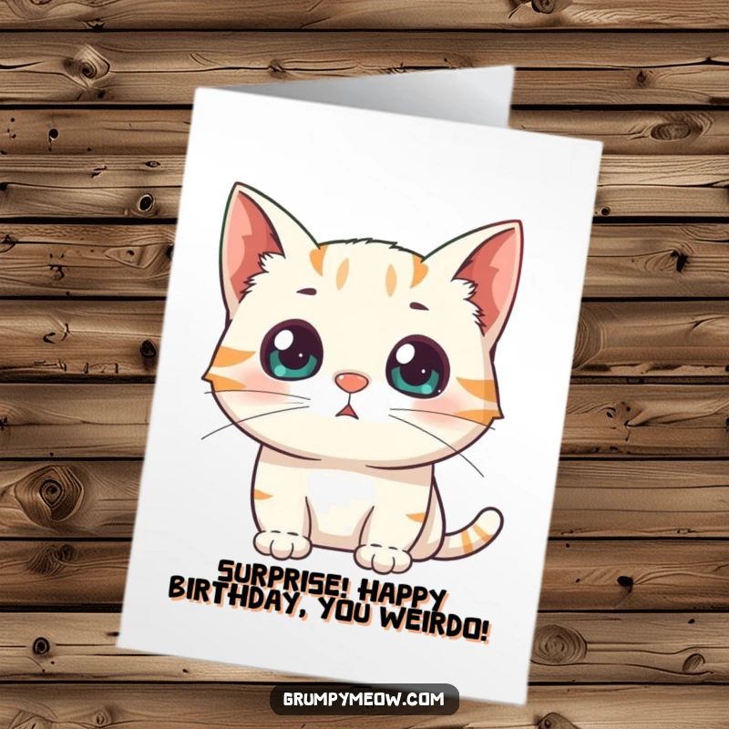 Funny Free Printable Birthday Card: A cat's pupils are dilated in shock at a sudden, unseen appearance.