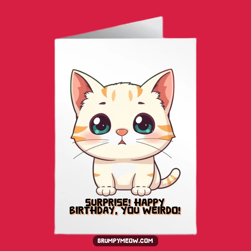 Free Printable Birthday Card: Surprised Cat Funny Gift Downloadable