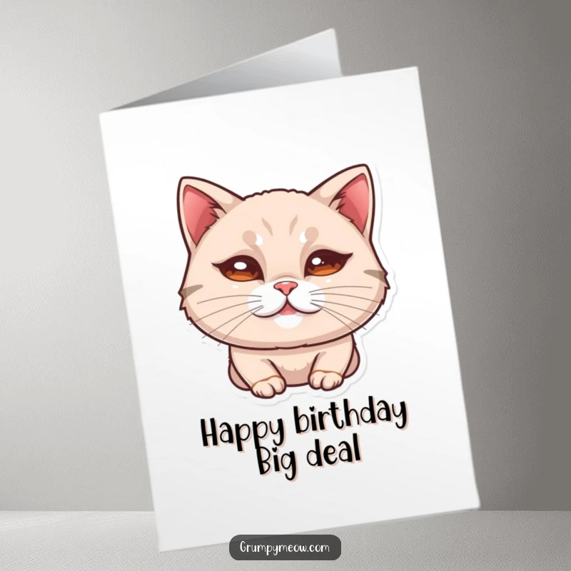 Funny Free Printable Birthday Card: Cat with a curled lip giving a subtle, unimpressed look, perfect for a sarcastic birthday wish.