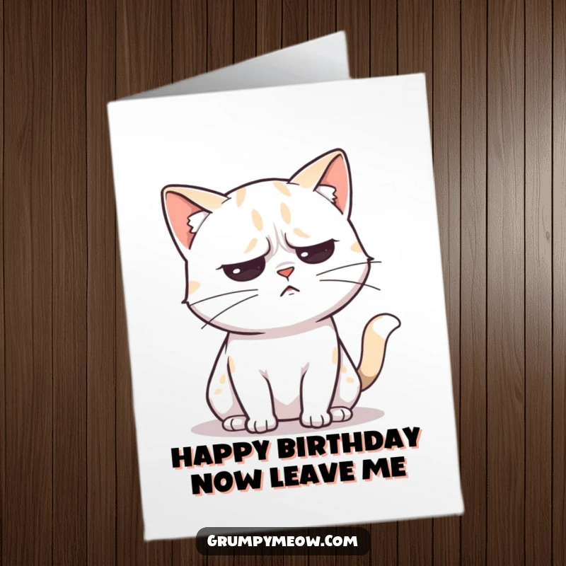 Funny Free Printable Birthday Card: Unimpressed cat slowly flicking its tail, expressing mild annoyance at the birthday celebration.